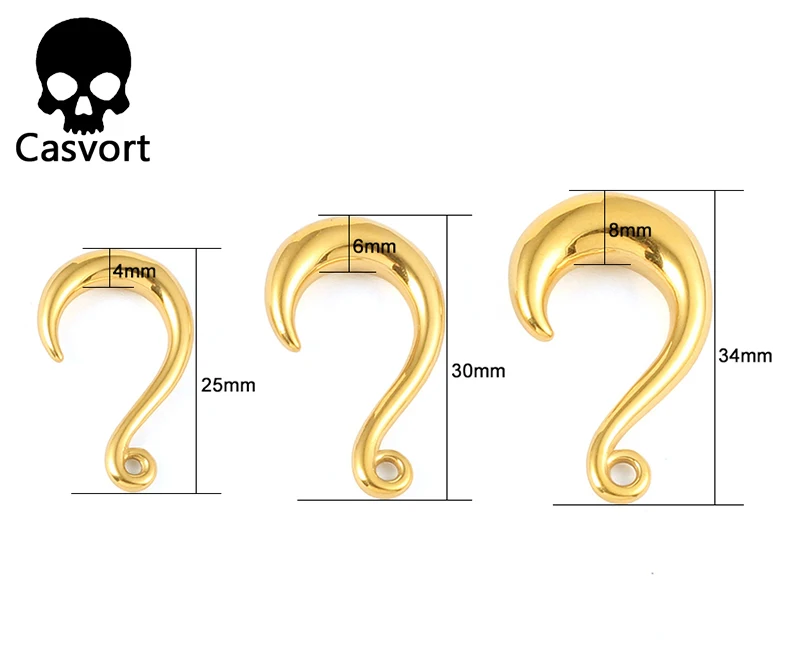 Casvort 2 шт. Новое поступление драгоценный камень беруши болтаются тоннель из нержавеющей стали золото ушной крючок калибры для пирсинга