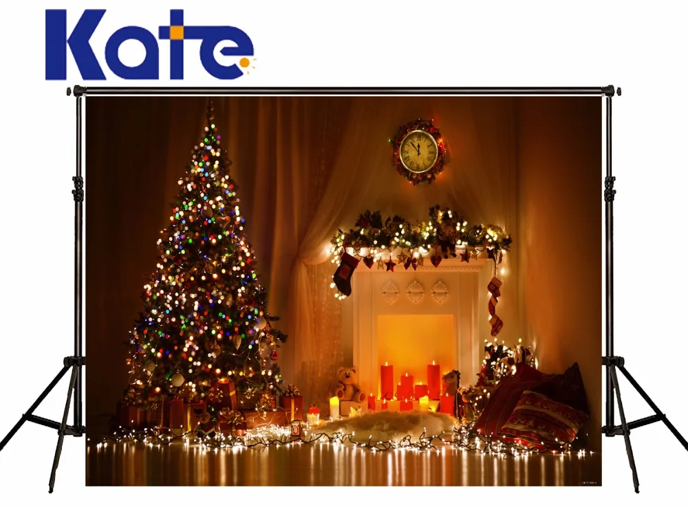 

Kate Yellow Backdrops Christmas Tree Indoor Red Candle Lights Photo Studio Background For Newborn Photography