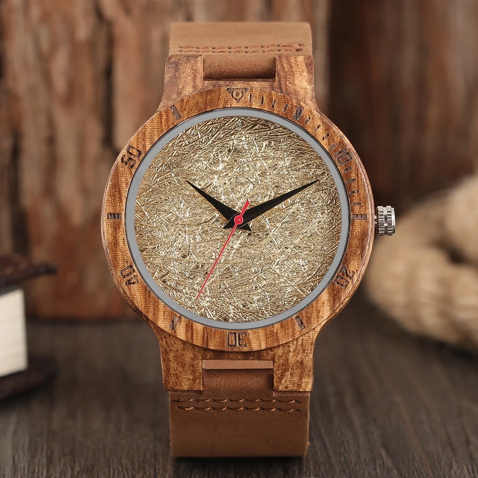 Unique Stripes Lines Dial Wooden Watch Mens Bamboo Creative Quartz Clock Genuine Leather Bangle Reloj de madera 2017 New Fashion  (7)