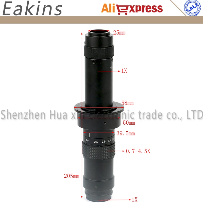 HD 0.7X-4.5X 180X/300X Zoom C-Mount Parallel light Lens for Industry Microscope Camera Glass Lens 5