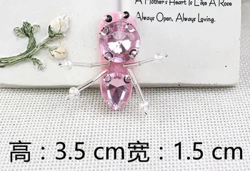 

3.5cm Pink Ant Rhinestones Bead Brooch Patches Applique Vintage Embroidered Fabric Sew On Patch Fashion Clothing Decoration