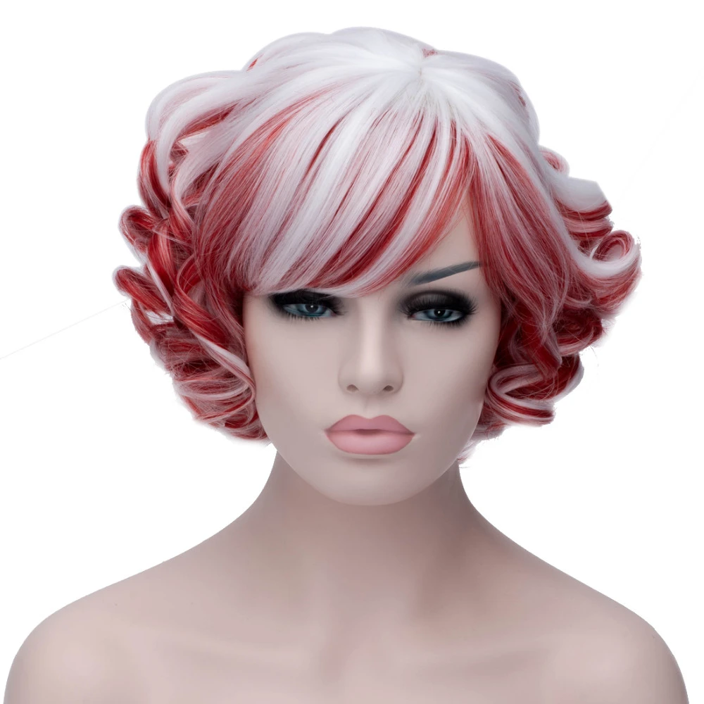 Cosplay Wig Red Highlights White Euramerican Style Tiltted Frisette Wavy Short Curly Wig Wig Case Wig Machinewig Clip Aliexpress