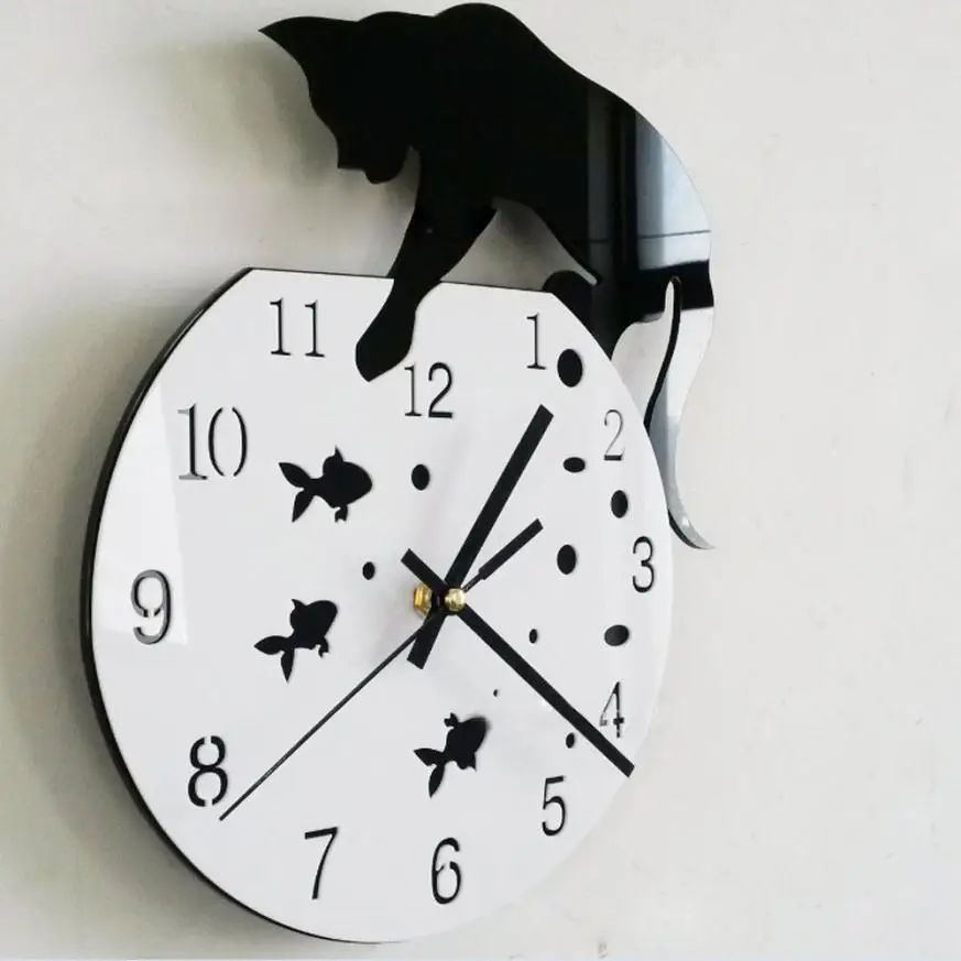 Wall Clock Table Clock  Naughty Cat Acrylic Clock Wall Clock Modern Design Home Decor Watch Wall Sticker 5.30