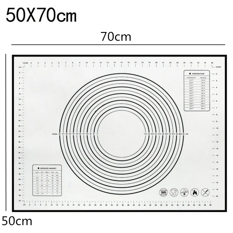 Hifuar силиконовый коврик для выпечки со шкалой прокатки теста коврик для замеса теста антипригарный Кондитерская печь лайнер формы для выпечки 60*40/40*30 см - Цвет: 50x70cm black