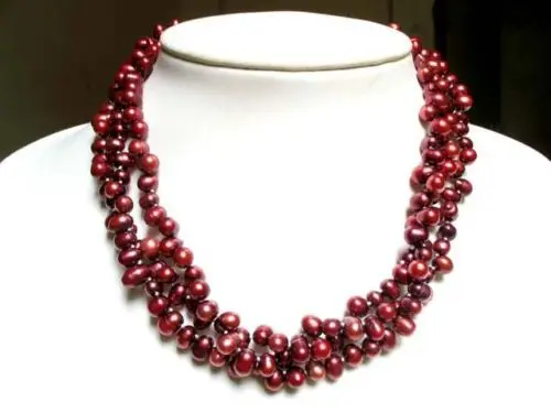 

FREE SHIPPING>@@> N1904 necklace 3 strands twisted freshwater pearl rice beads