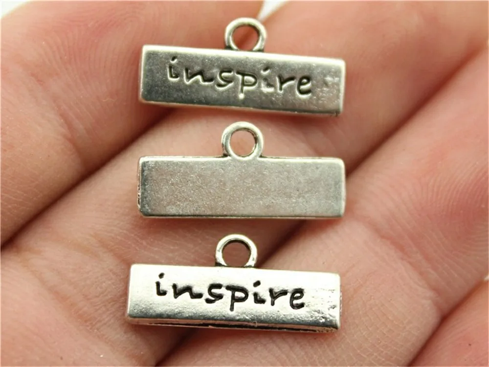 WYSIWYG 10pcs 19x5mm Charm Inspire Inspire Plates Charms For Jewelry Making Antique Silver Word 