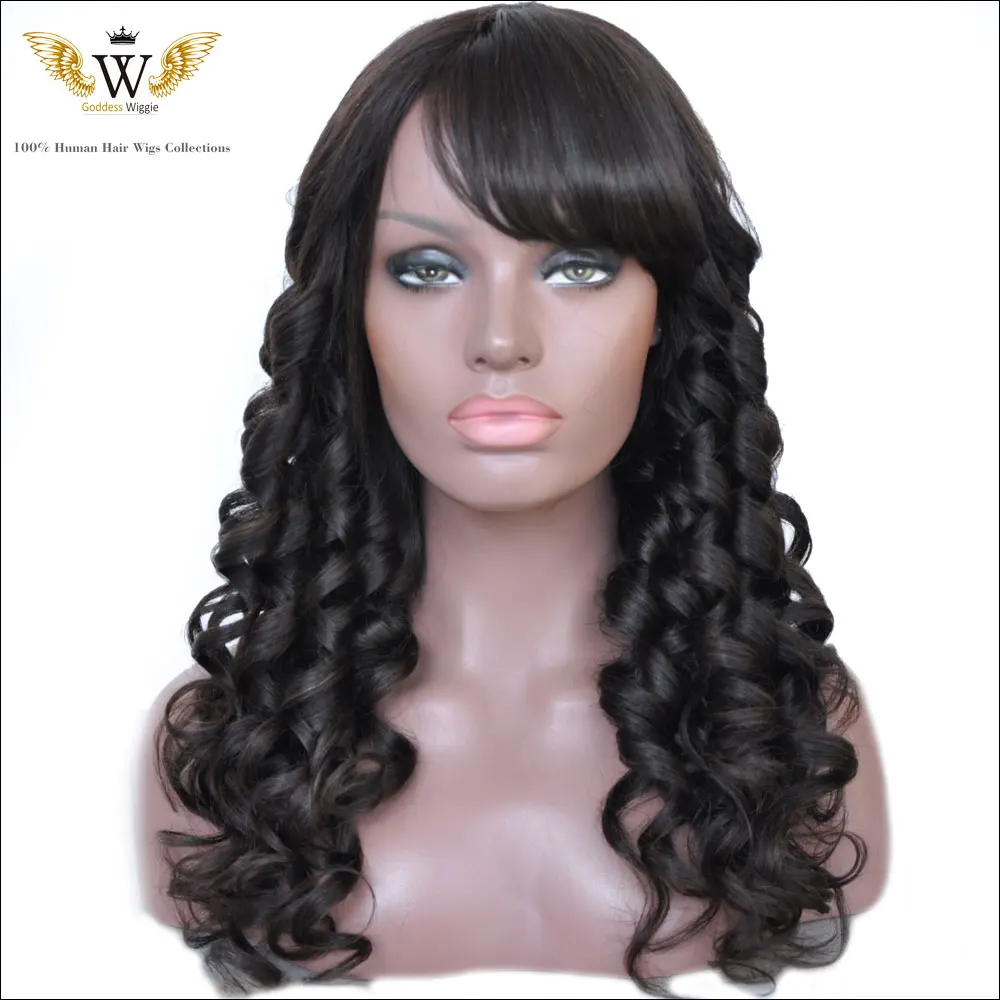 6A 150 Density Deep Wave Full Lace Human Wigs Full Bangs Lace Front Wet