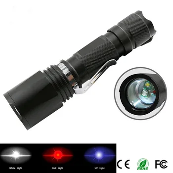 

by dhl 100pcs high quality UV Flashlight Three-color white / UV / red Torch Light Ultra Violet Light Blacklight UV Lamp