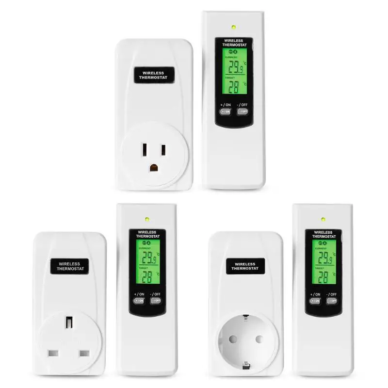

TS-808 Wireless Thermostat Temperature Controller Socket with Green Backlight Digital Thermostat Remote Control US/UK/EU Plug