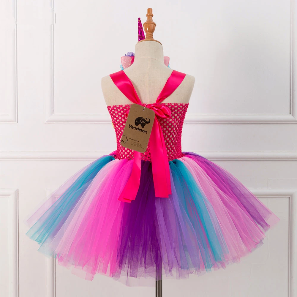Halloween Girl Rainbow Unicorn Costumes Flower Kids Tutu Dresses Unicornio Party Birthday Girls Dress Headband For Children Sets (4)