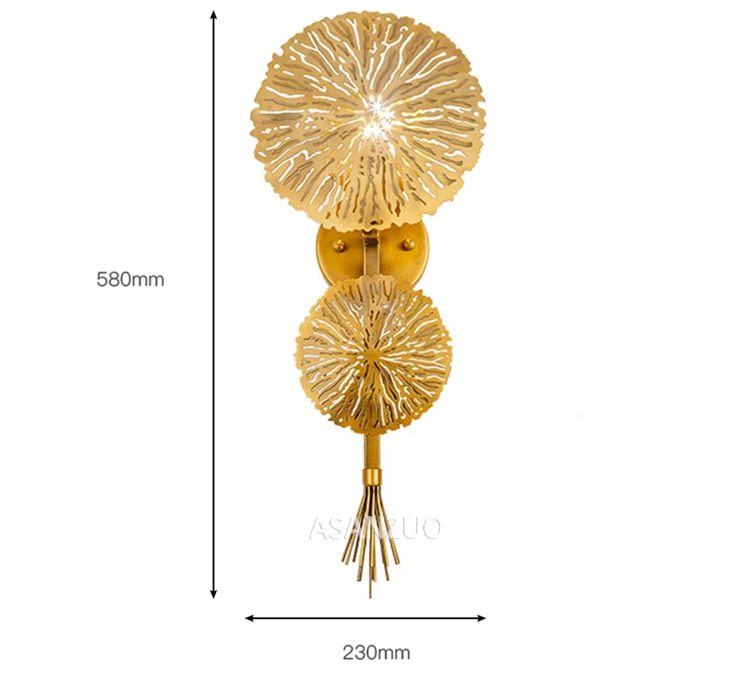 Современный простой настенный светильник золотой полый форма листа лотоса настенные светильники Железный Абажур прохода творческая личность