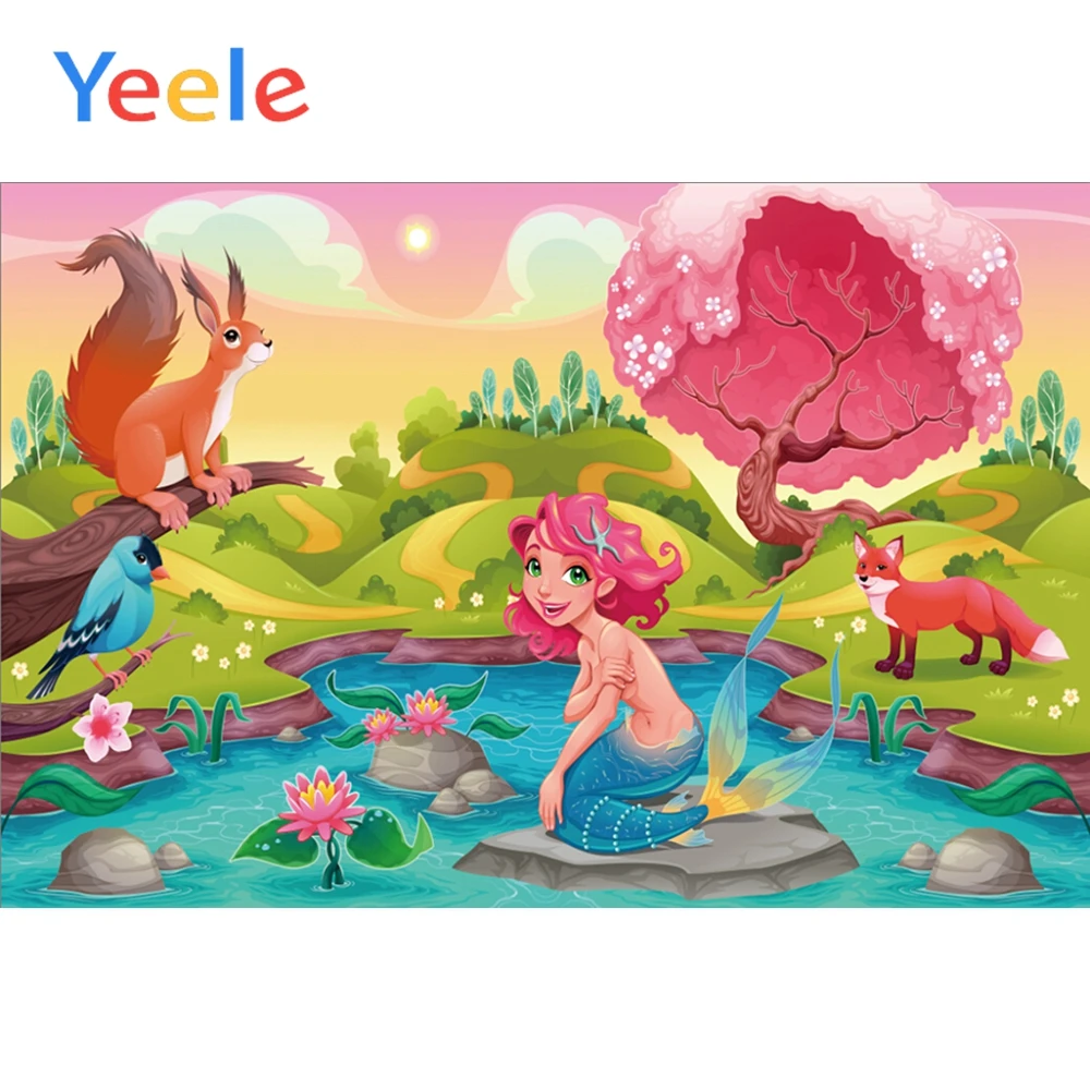 

Yeele Cartoon Fairytale Mermaid Posters Scene Baby Children Photography Background Banner Photographic Backdrop For Photo Studio