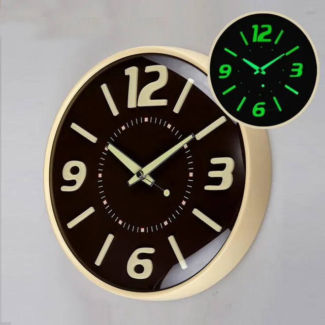 Glow in Dark 12 inch Modern Wall Clocks Brief Style Silent Non Ticking