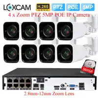 LOXCAM H.265 + 8CH 5MP NVR キット CCTV カメラシステム 5MP PTZ オートズーム屋外 Vaterproof セキュリティ IP カメラビデオ監視セット
