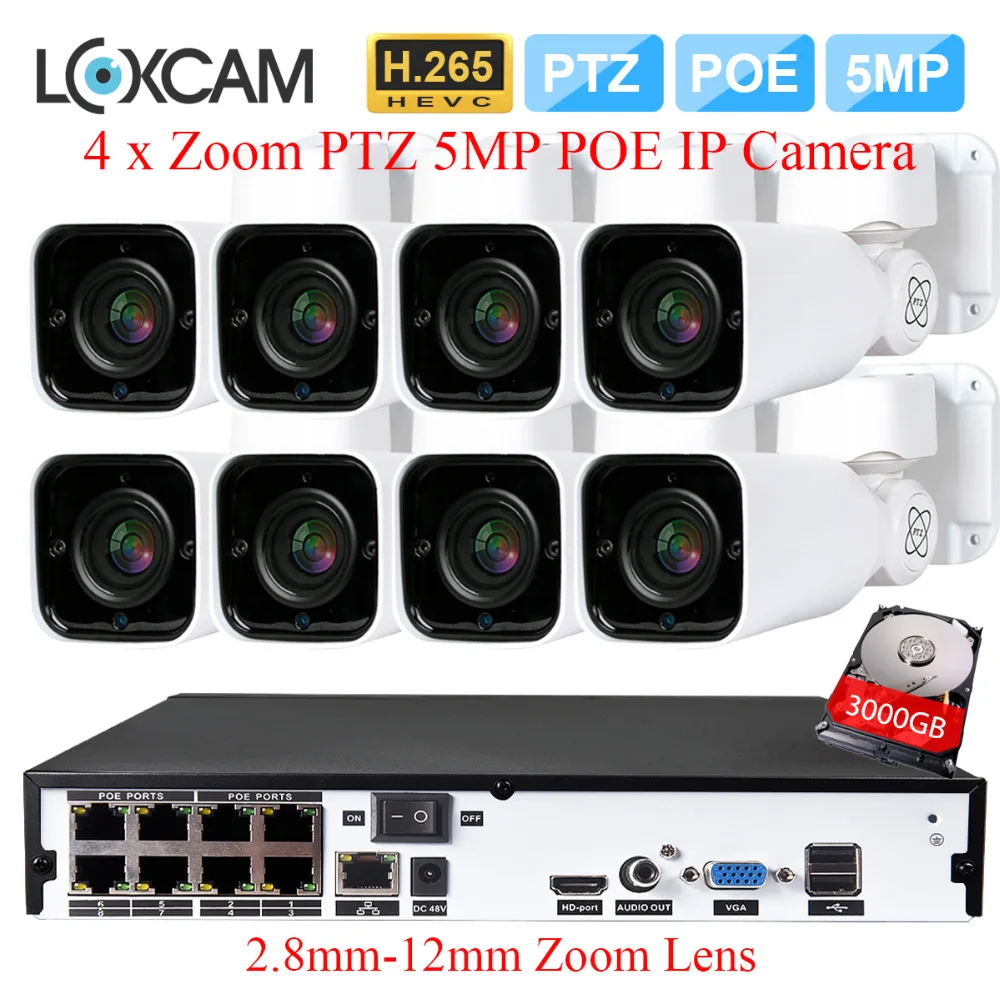 

LOXCAM H.265+ 8CH 5MP NVR Kit CCTV Camera System 5MP PTZ Auto ZOOM Outdoor Vaterproof Security IP Camera Video Surveillance set