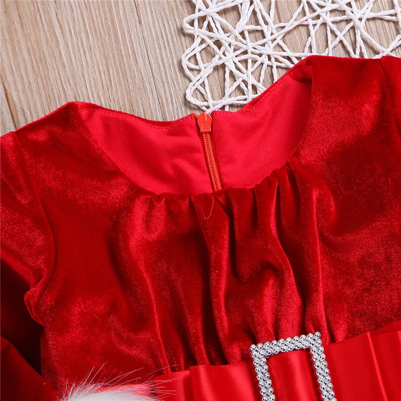 Рождественское красное бархатное платье для девочек; Новинка года; рождественское платье принцессы с длинными рукавами и мехом для маленьких девочек; рождественское цельнокроеное платье принцессы Санта-Клауса