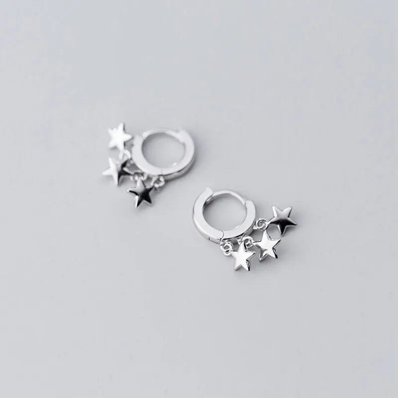 Модные женские серьги-кольца Huggie с кисточками в виде звезд и 925 пробы, серебряные серьги, кольца для ушей, круглые обручи, подвески, ювелирные изделия для ушей - Окраска металла: Silver