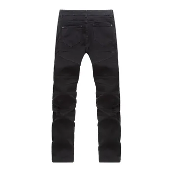 

Destroyed Mens Jeans Brand Strech Denim Pants Pleated Streetwear