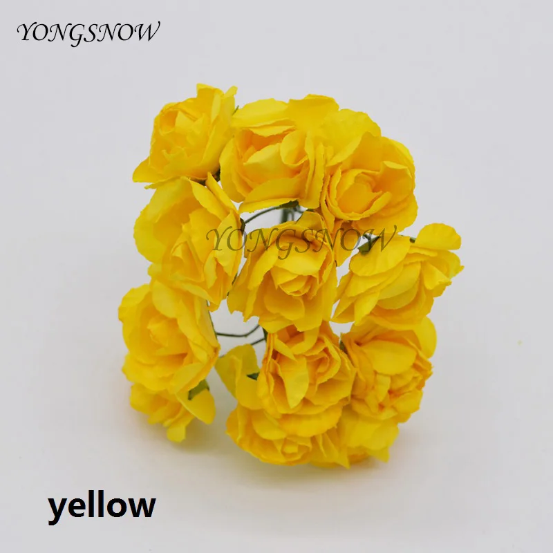 72 шт. 3 см искусственные розы букет декоративные бумажные цветы венки Свадебные украшения для DIY Скрапбукинг товары для рукоделия - Цвет: Yellow