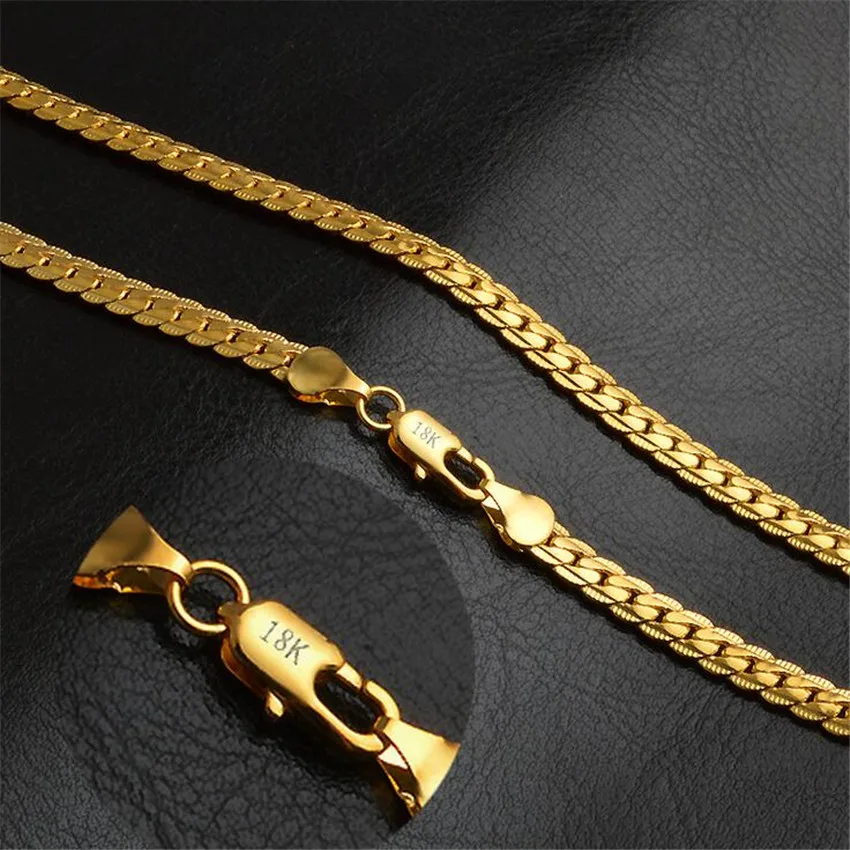 

Gold chain rough necklace Hot Long Necklace Fashion Jewelry 18 K 5MM 50cm 20inch Men Chain Necklace Wholesale