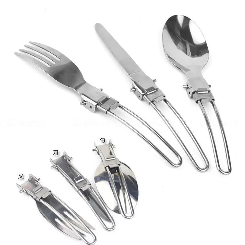 

Portable Outdoor Camping Survival Set Picnic Tableware Stainless Steel Folding Tableware Three-piece Knife Fork Spoon