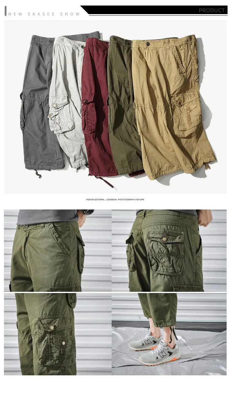 Новые летние мужские брюки карго 3/4 длина повседневные тренировочные военные тактические брюки Карго короткие штаны с несколькими карманами Брюки