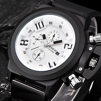 XINEW-relojes para Hombre, diseño Original de moda, banda de goma grande, fecha, calendario, Reloj de cuarzo informal, Deportivo
