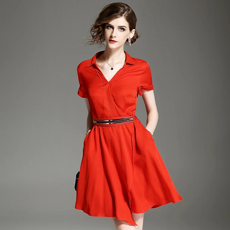 women summer work dress plus size 2017 european woman short sleeve knee