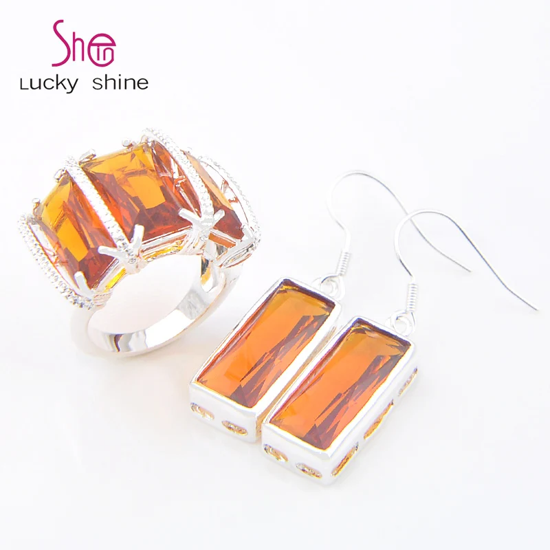 Top Jewelry Special Orange Synthetic Stone Pendants Rings Jewelry Sets