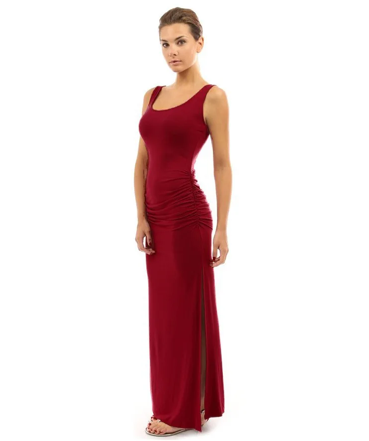 Элегантное женское сексуальное платье с О-образным вырезом без рукавов, тонкое Макси платье с разрезом, длинное платье Vestidos