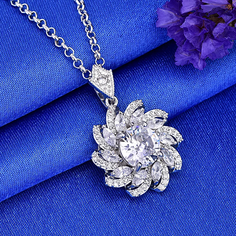 Zircon Inlaid Jewelry Natural Windmill Flower Pendant Necklaces Long Chain Necklace Wholesale