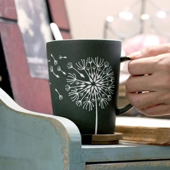 

Simple mug with cover with spoon leaves frosted cup ceramic cup coffee cup Office