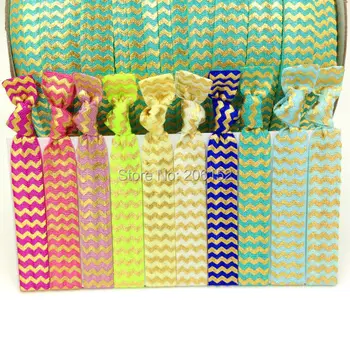 

New Arrival Wholesale Chevron Foil Fold Over Elastic Hair Tie Ponytail Holder Yoga Ribbon Hair Band