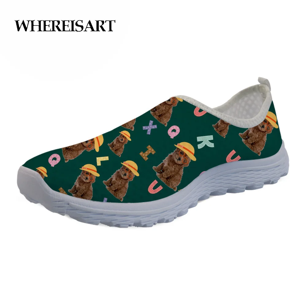 

WHEREISART Fashion 2019 Casual Shoes Woman Poodle Dog Printed Comfortable Breathable Mesh Flats Female Sneakers Chaussure Femme