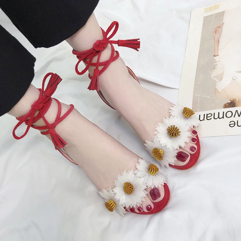 

Woman High Heel Sandals 2019 New Ankle Strap Bohemia Fashion Women Shoes Flowers Square Heel Shoes Summer Women Sandals