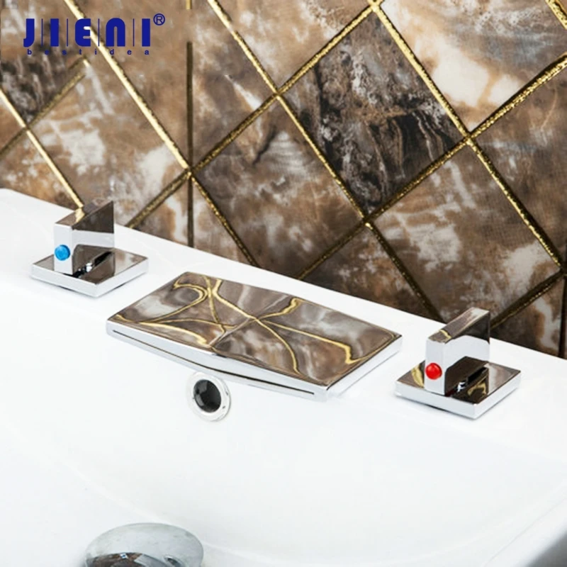 

Wash Basin Sink Chrome Waterfall Spout Two Handles Hot Cold Hose Bathtub Torneira Tap Mixer Faucet