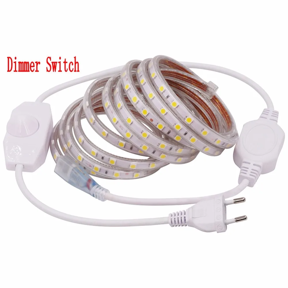 #cheap Dimmable Waterproof 220V LED Strip 5050 SMD 60leds m LED light Garden Outdoor home String light with EU Plug Dimmer Switch