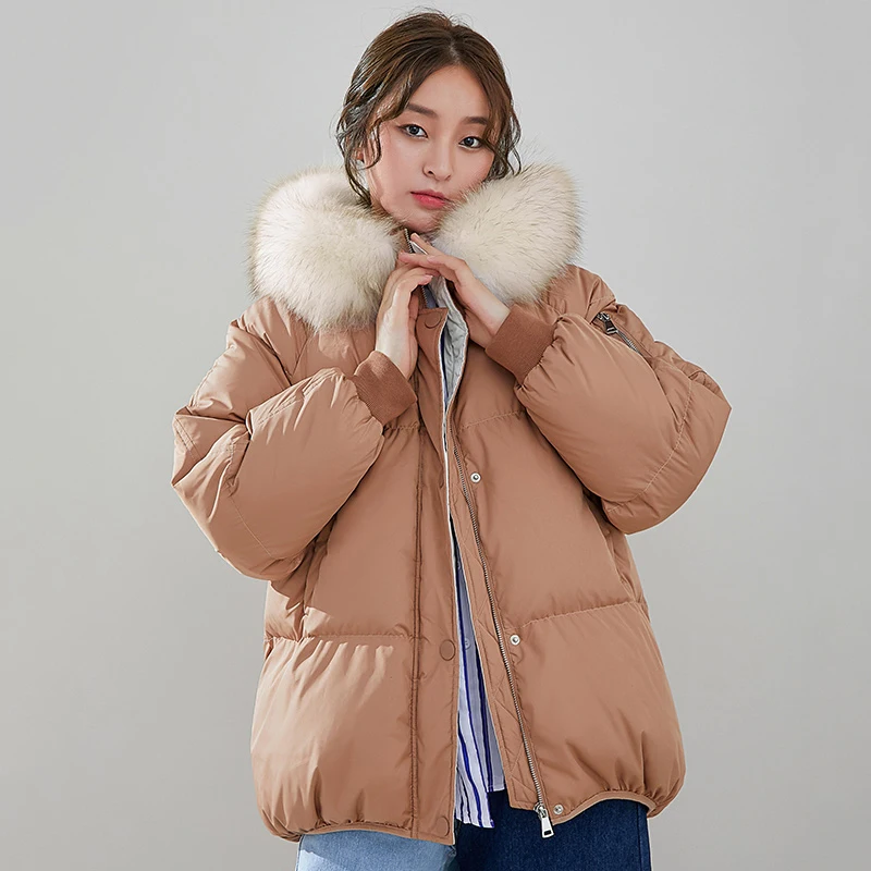 Oversized Winter Jacket Women Real Large Raccoon Fur Collar Down Jacket Women Hooded Parka 2018 Fashion Winter Womens Down Coat