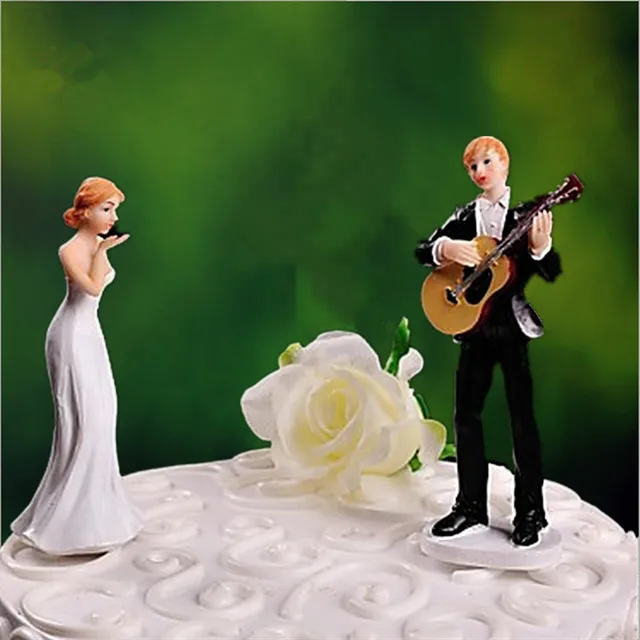Love Serenade Guitar Playing Groom Wedding Cake Topper bride and groom