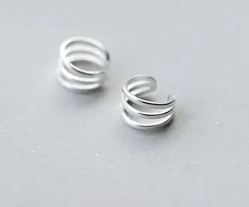 

very very Small /Tinny 5MM Real. 925 Sterling Silver Fine Jewelry Hollow Three layers Triple Rows Clip Earrings Lady's GTLE1543