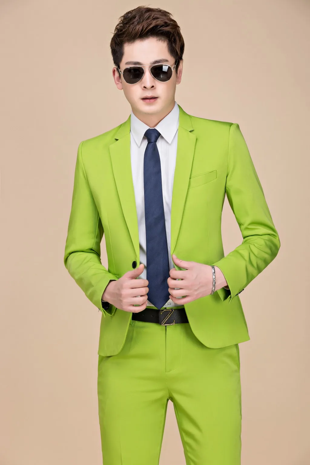 Tide мужские красочные модные свадебные костюмы размера плюс 5XL желтый розовый зеленый синий фиолетовый костюмы пиджак и брюки смокинги - Цвет: Зеленый
