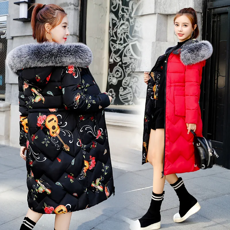 

Fur Collar Reversible Hooded Winter Down Coat Jacket Long Thick Warm Women Casaco Feminino Abrigos Mujer Invierno Wadded Parkas