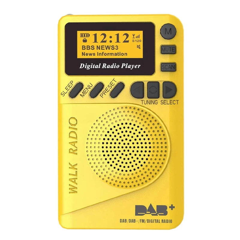 AABB-Pocket Dab цифровое радио, 87,5-108 МГц мини Dab+ цифровое радио с MP3-плеером Fm радио ЖК-дисплей и громкоговоритель - Цвет: Yellow