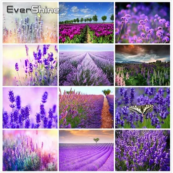 

EverShine Purple Lavender Flowers Sea Diamond Painting Full Round Diamond Embroidery Scenery Pictures Of Rhinestones Wall Decor
