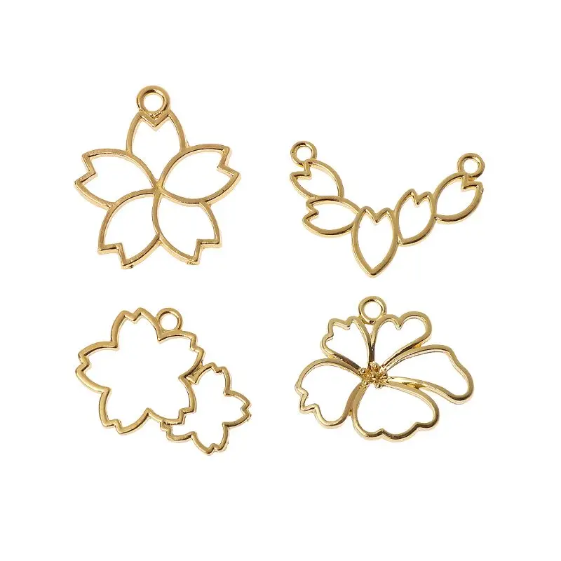 

4Pcs Cherry Flowers Blank Frame Pendant Open Bezel Setting UV Resin Jewelry