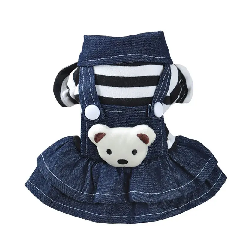 

2018 White Dot Puppy Dress Cat Strap Denim Skirt Pet Dog Clothes Apparels Size XS-XL