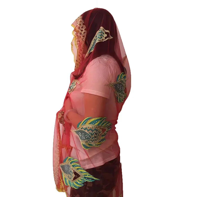 Шарф из тюли, африканские женские большие тюлевые шарфы мусульманские emrboidery мусульманский шарф больших размеров для Шали Обертывания BM346 - Цвет: BM369 4
