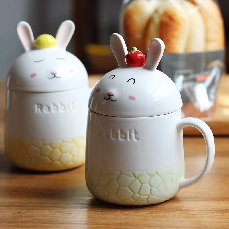 Kawaii Mugs 3D Rabbit Couples Cups With Lid Cute Coffee Cup Milk Cups
