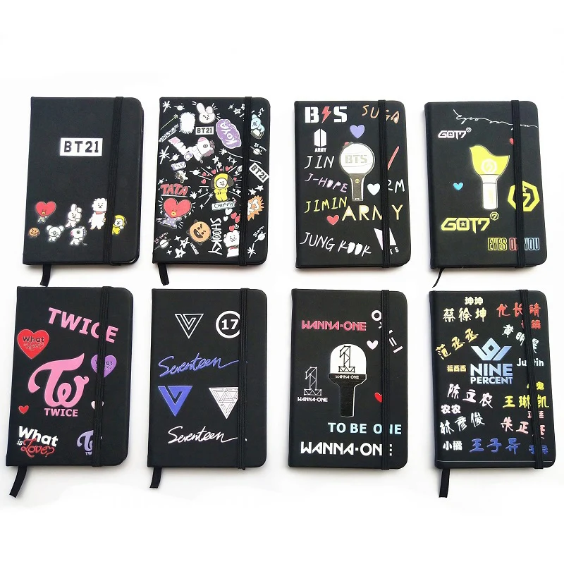 

KPOP Bangtan Boy Cartoon GOT7 TWICE SEVENTEEN WANNA ONE PU Notebooks Soft Copy Note Pads
