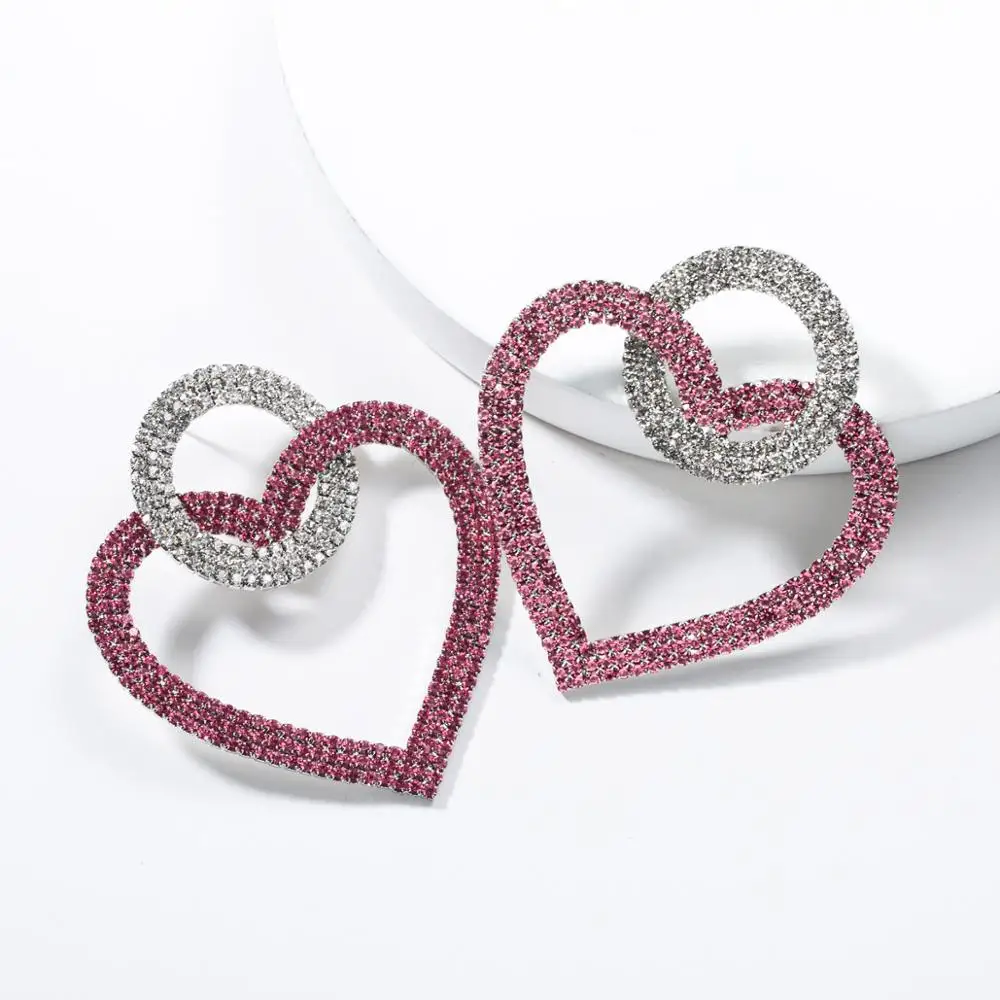 

SHIFEEL New Arrival Occident Fashion Multicolor Rhinestone Round Heart-shaped Big Earrings personality Pendients Women jewelry